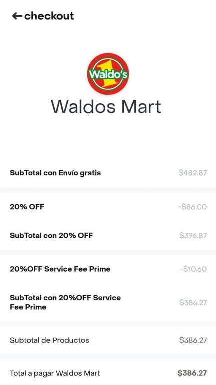 Waldos's con Rappi PRO al 36% Off, pedido mínimo de $400