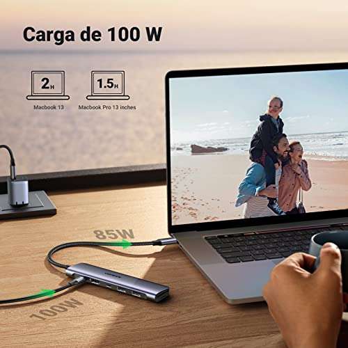 Amazon: UGREEN HUB USB C, 7 en 1 Adaptador a HDMI 4K, USB C Puertos, 100w PD Carga, 2 USB A 3.0, Lector Tarjeta SD TF