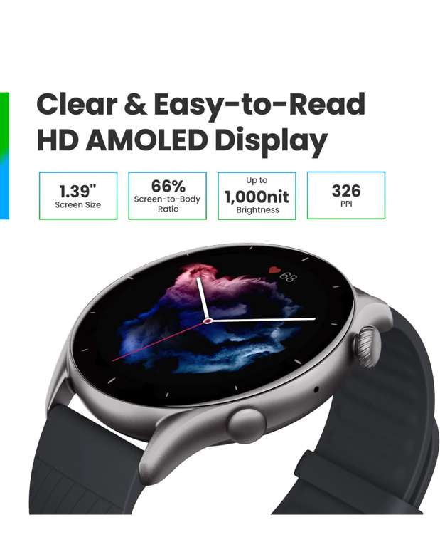 Amazon: Amazfit Smartwatch GTR 3, con GPS, Bluetooth, Aluminio, Negro