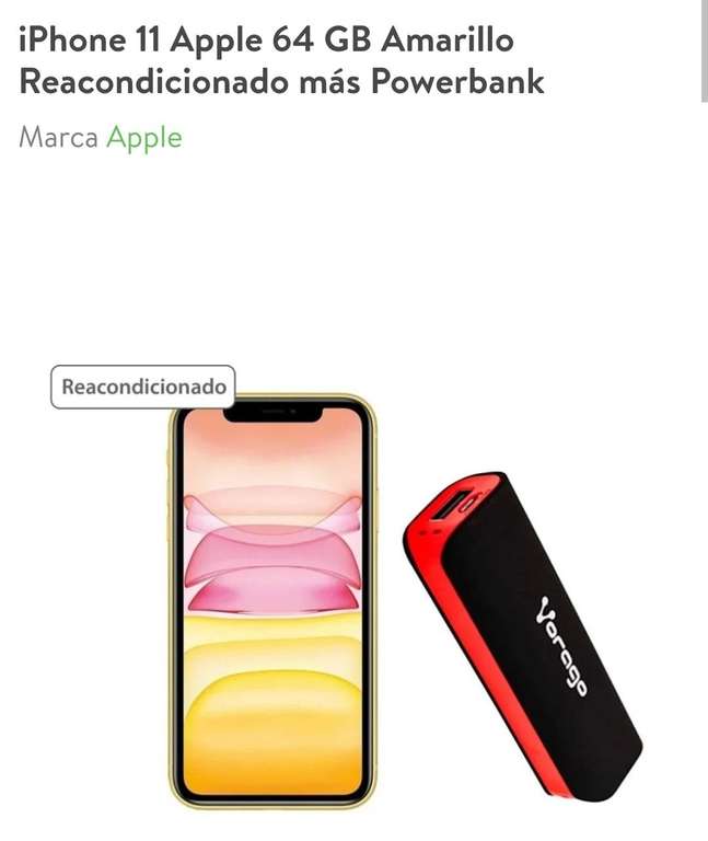 Bodega Aurrera iPhone 11 Apple 64 GB Reacondicionado más Powerbank, varios colores