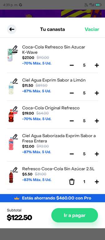 Rappi Pro Turbo: Variedad de coca colas/Ciel a 2-5 pesos