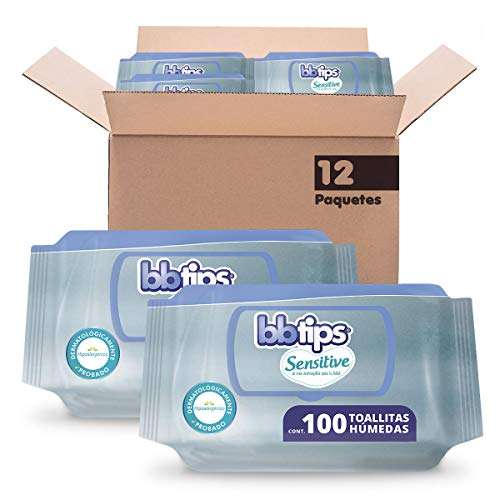 Amazon: BBtips Sensitive Toallitas Húmedas, Caja con 12 paquetes x 100 piezas, 1200 toallitas
