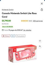 Walmart: Nintendo Switch Lite Rosa Coral