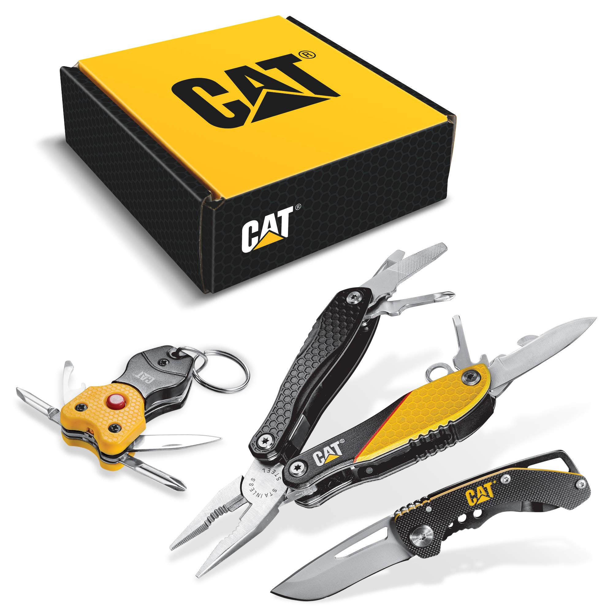Amazon: Cat Juego de 3 piezas 12 en 1 multiherramienta, cuchillo y llavero multiherramienta, 240192, amarillo