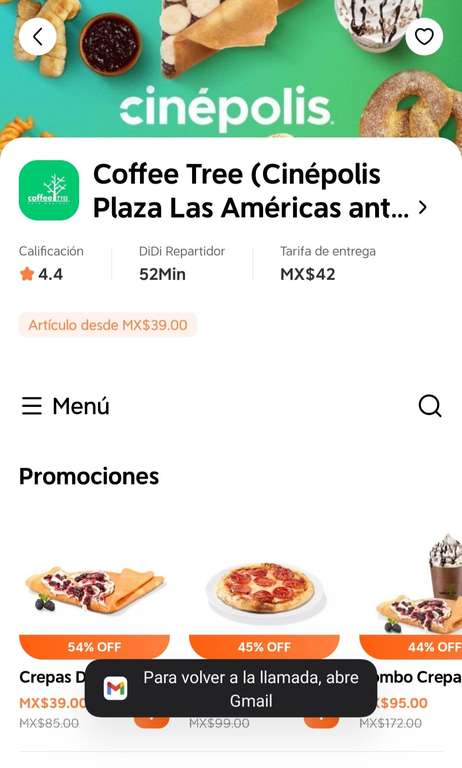 Crepas Dulces $39-Coffe Tree (Cinépolis en Didi)