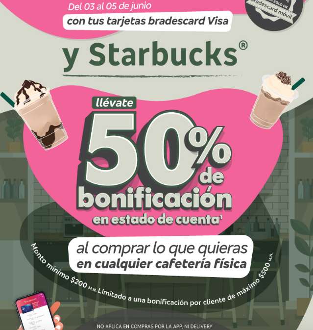 50% de Bonificación en Starbucks con Bradescard Visa
