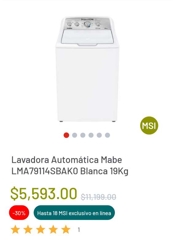 Soriana app: Lavadora Automática Mabe LMA79114SBAK0 Blanca (precio al agregar al carrito)