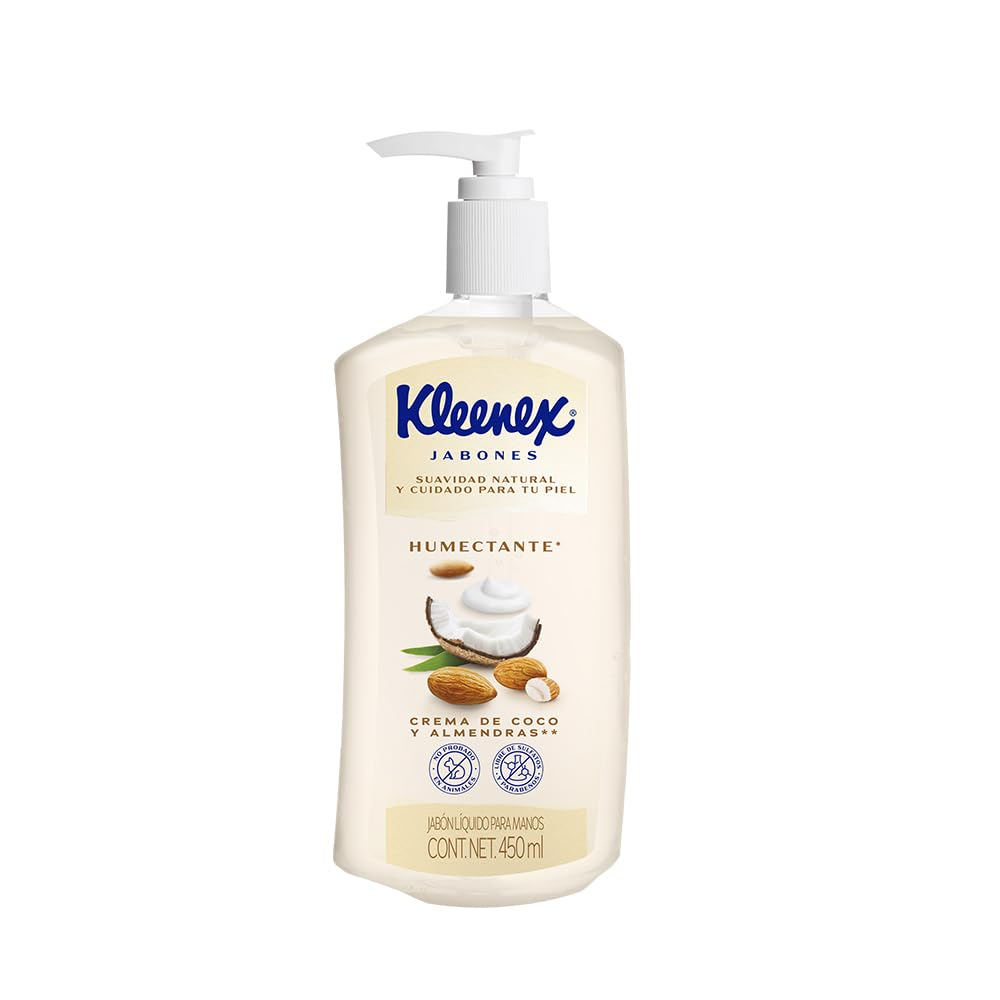 Amazon: Kleenex Jabón de Manos Crema de Coco y Almendras, Jabón Líquido, 450ml