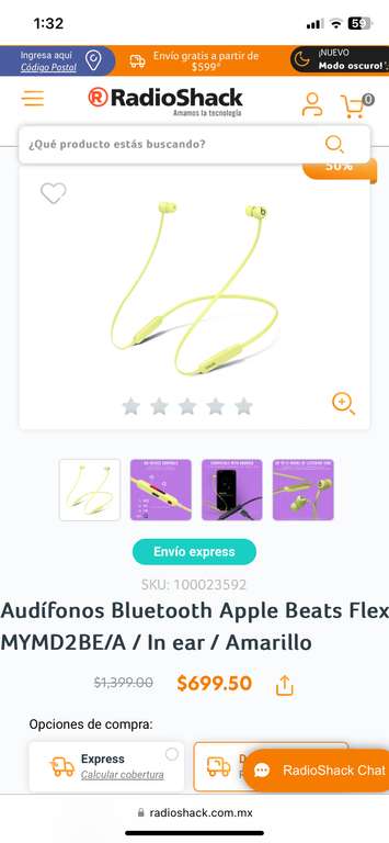 RadioShack: Audífonos Bluetooth Apple Beats Flex MYMD2BE/A / In ear / Amarillo