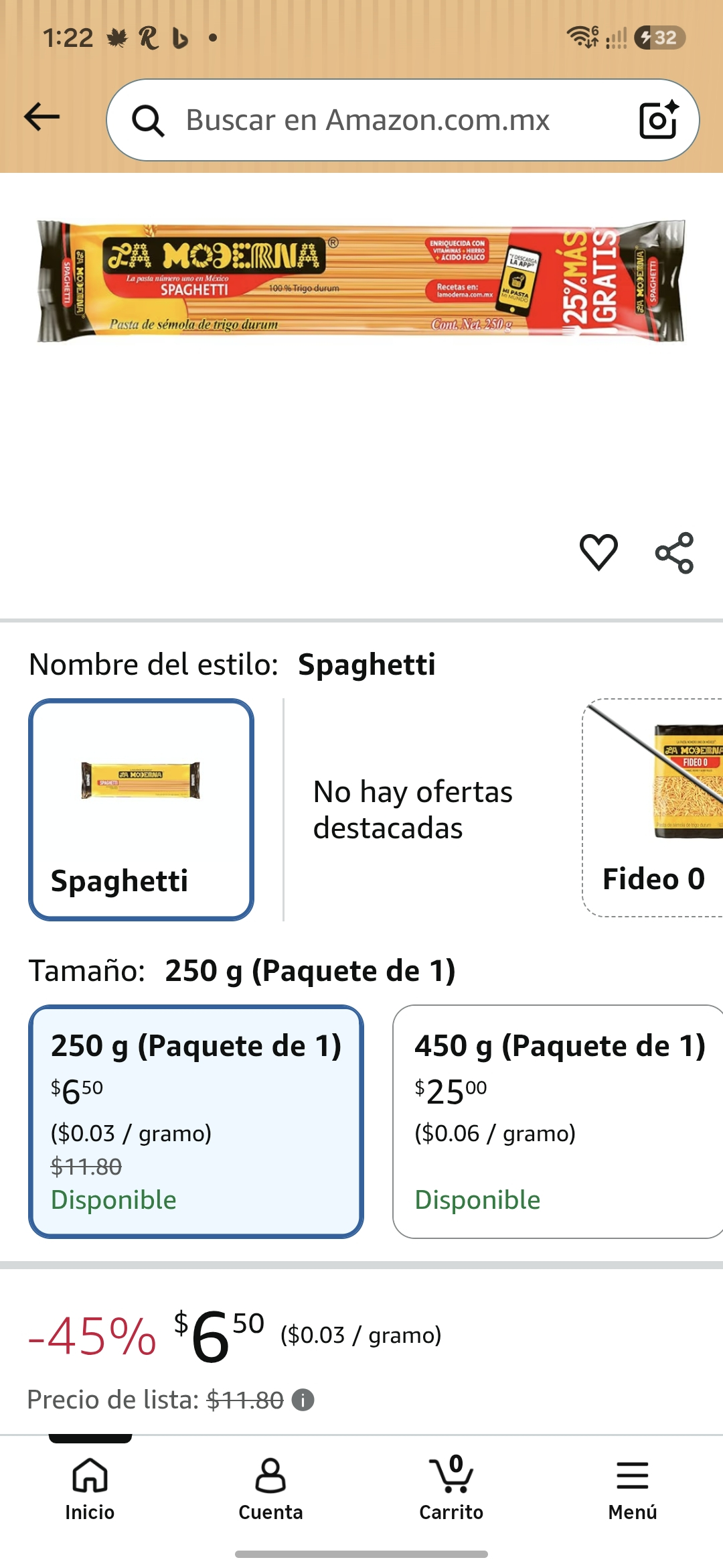 Amazon: La Moderna, Spaghetti, Pasta, 250 Gramos