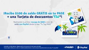 TAG PASE: $100 extra + 1 tarjeta TDU al recargar $600 minimo por paypal (primera vez)