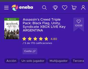 Eneba: Assassin’s creed triple pack: black flag, unity, syndicate. Xbox one/ series X,S key Argentina
