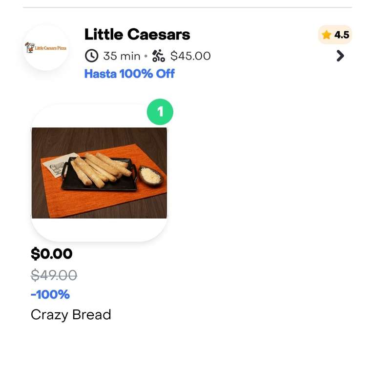 Rappi Tuxtla Gutiérrez: crazy bread de Little Caesar's en $0