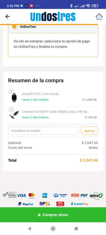 Undostres y Doto: Amazfit GTs 2 mini y cable USB-C a HDMI (Cashback de  $1000) - promodescuentos.com