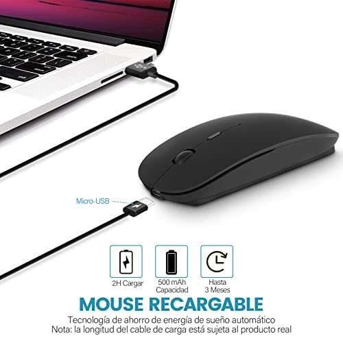 Amazon: Ratón óptico Inalámbrico Recargable 2.4 G, Silencioso Click con Receptor USB y Tipo-c Adaptador 3 Ajustable dpi Ratón