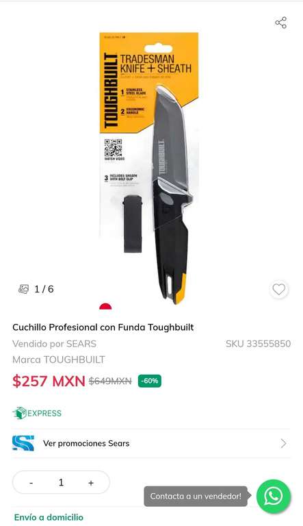 Sears - Cuchillo Profesional con Funda Toughbuilt