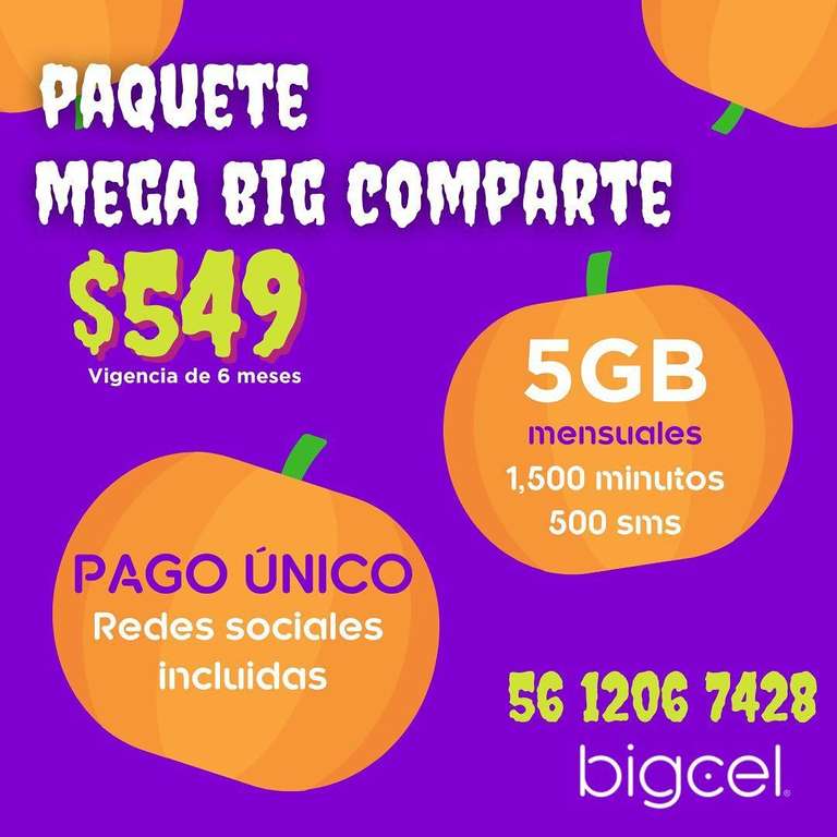 Bigcel: Paquete Mega Big Comparte y Mega Big Comparte 365 en promoción