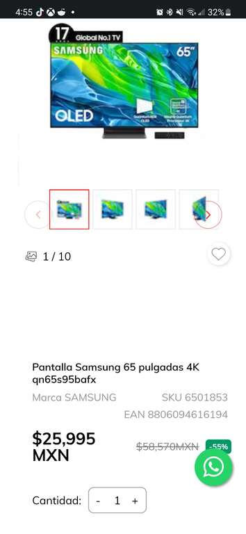Sanborns: Pantalla Samsung S95b de 65"