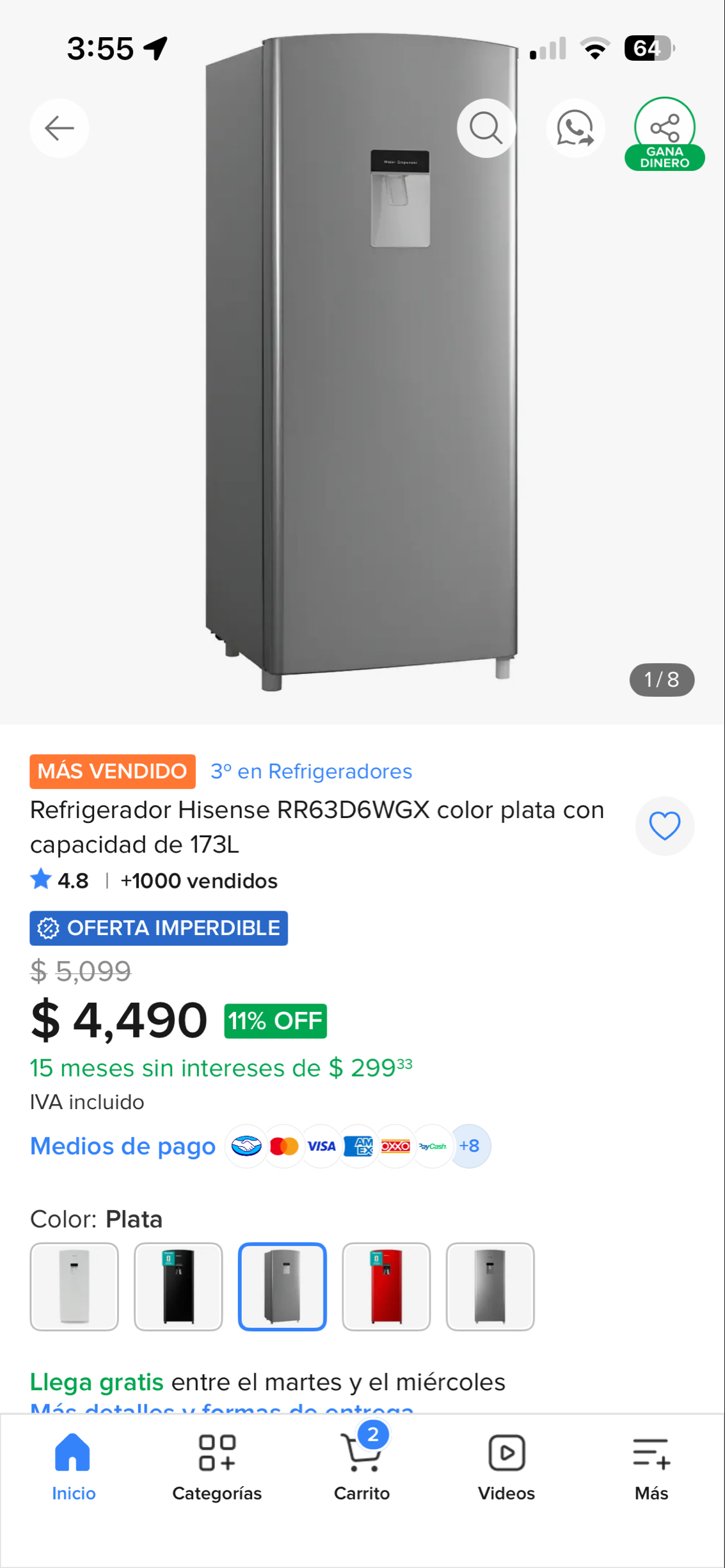 Mercado Libre: Refrigerador Hisense 1.3 M