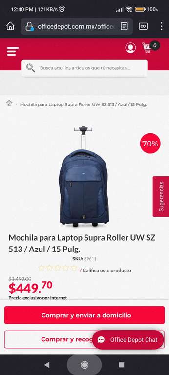 Office Depot Mochila para Laptop Supra Roller / Azul / 15 Pulg