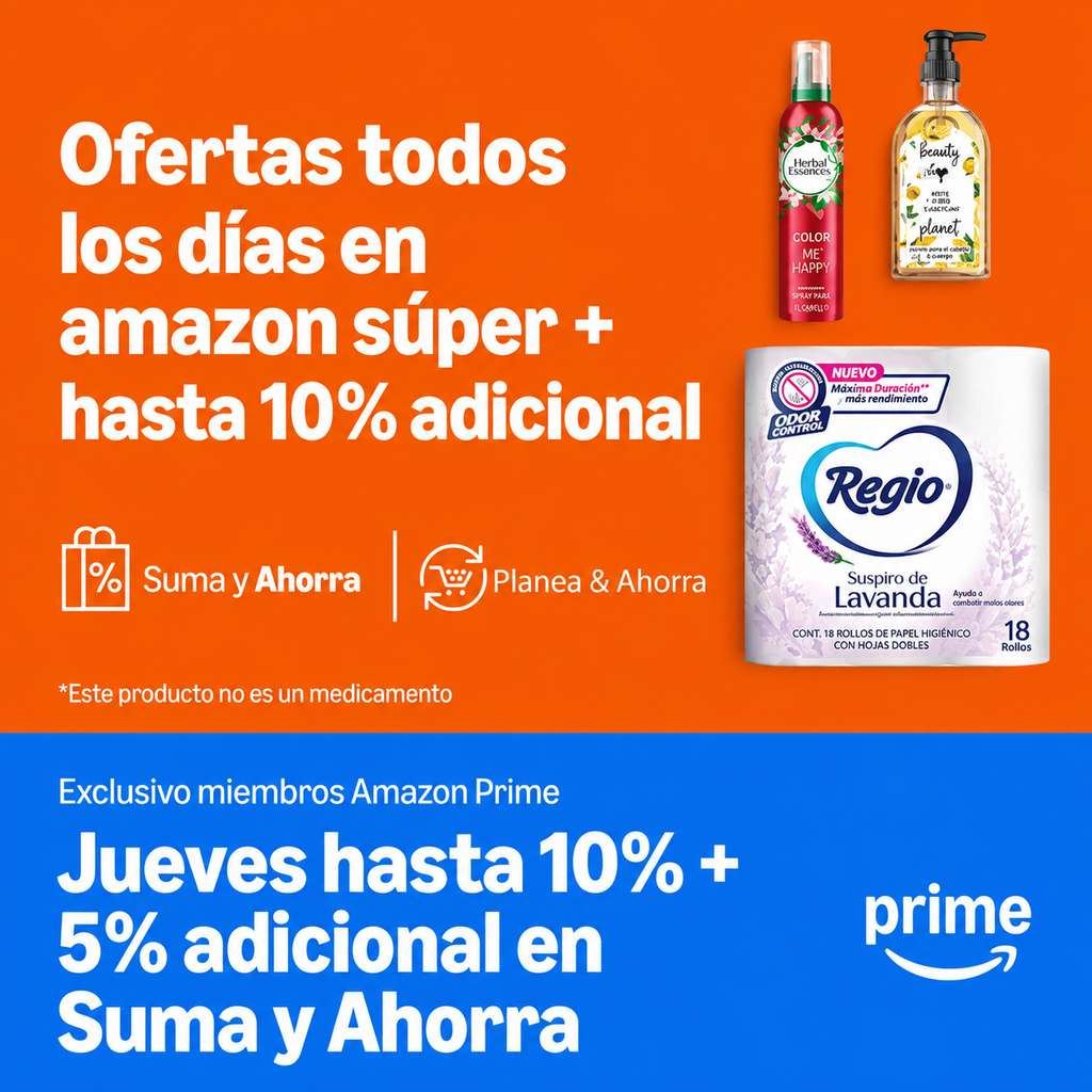 Amazon: Suma y Ahorra Ofrece 10% al Comprar 5 Artículos y 15% al Comprar 10 | con Prime | Ejemplo: 10 Regio Luxury Almond Touch 18R $88 c/u