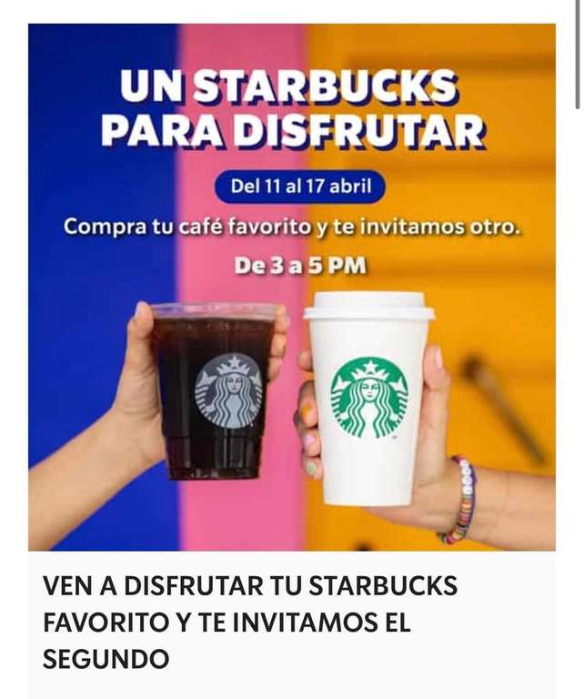 Starbucks: bebidas al 2x1