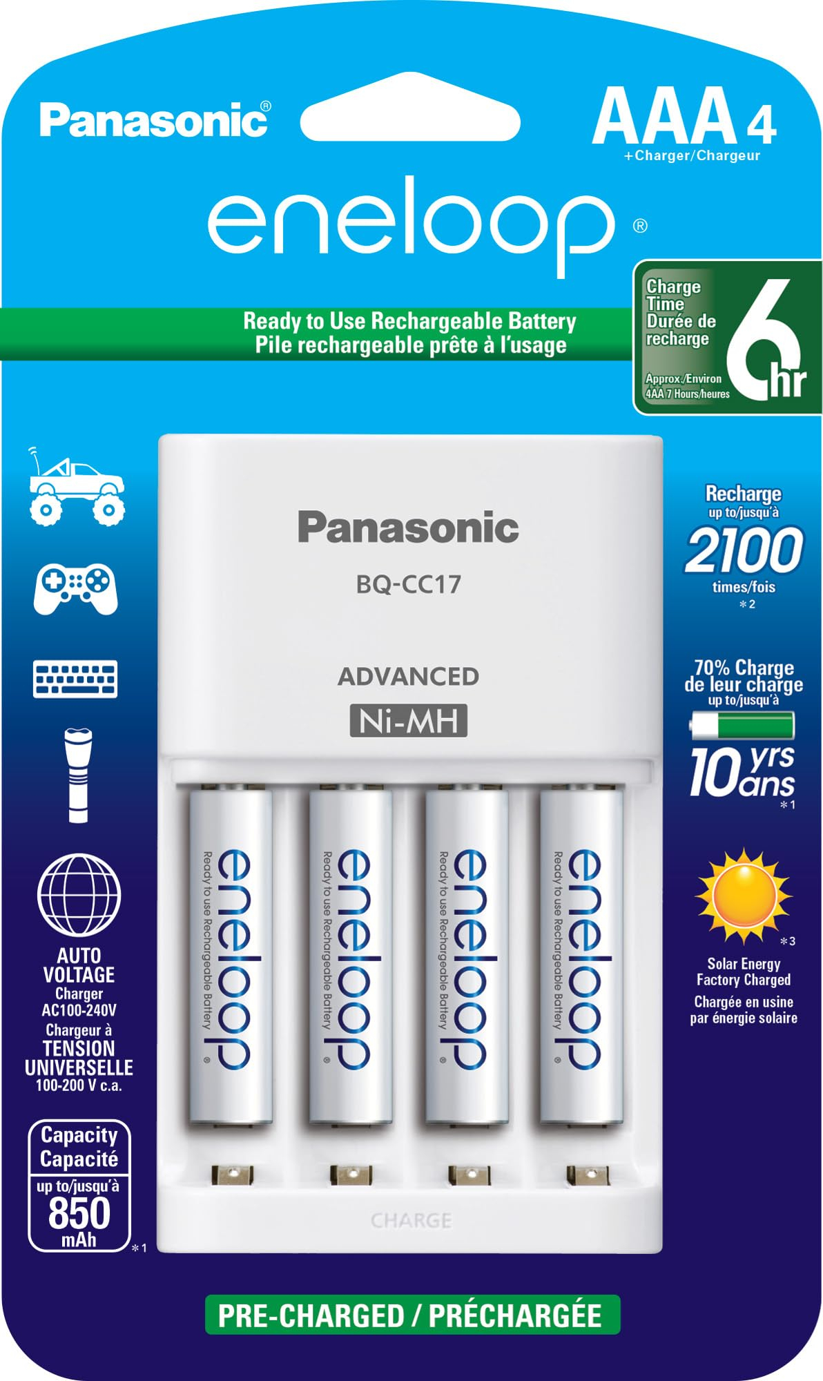Amazon: Panasonic Eneloop Cargador de Batería Avanzado con 4 Baterías Recargables AAA