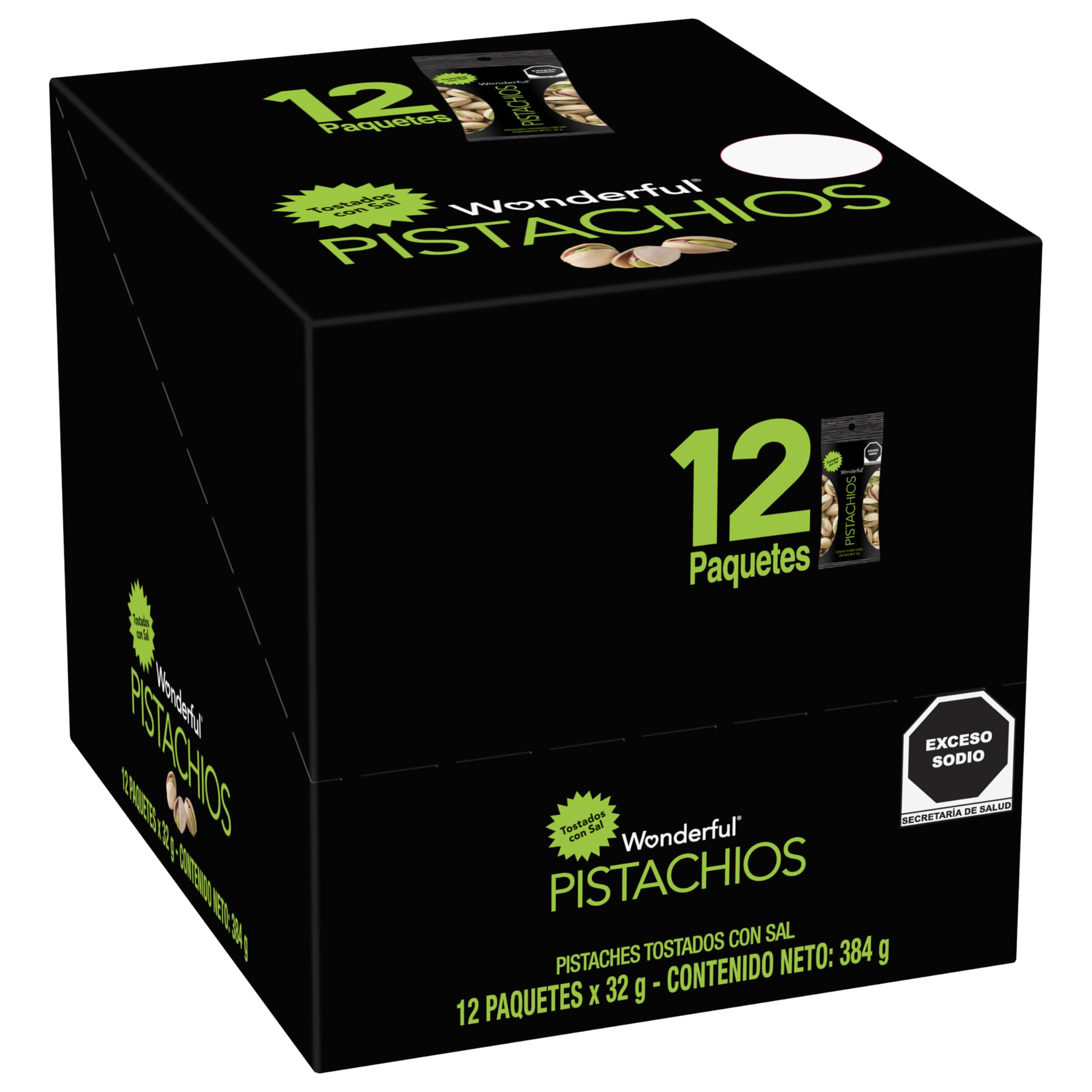 Amazon: Wonderful Pistachios, Pistaches Tostados Con Sal, 32g, Paquete de 12 Bolsas, Snack