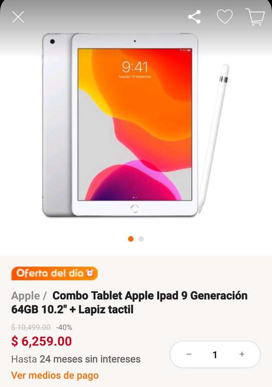 Linio: Combo Tablet Apple Ipad 9 Generación 64GB 10.2" + Lapiz tactil
