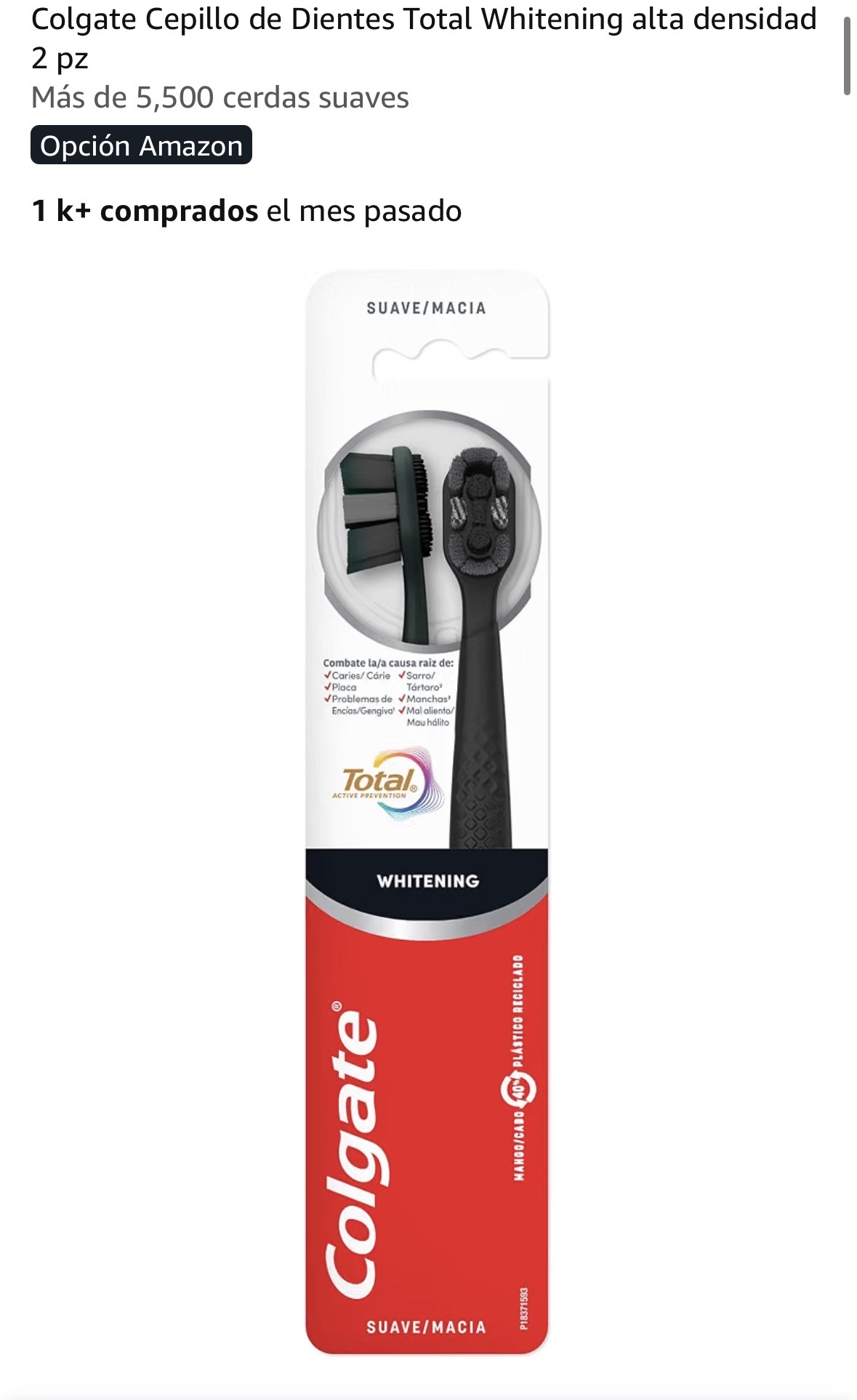 Amazon: Cepillo Colgate Total Whitening 2 pz quda en $36.66 C/U comprando 3 y en 33.91 C/U comprando 6