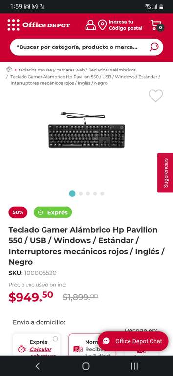 Office Depot: Teclado Gamer mecanico HP Pavilion 550 | Pagando con QR MercadoPago en Tienda