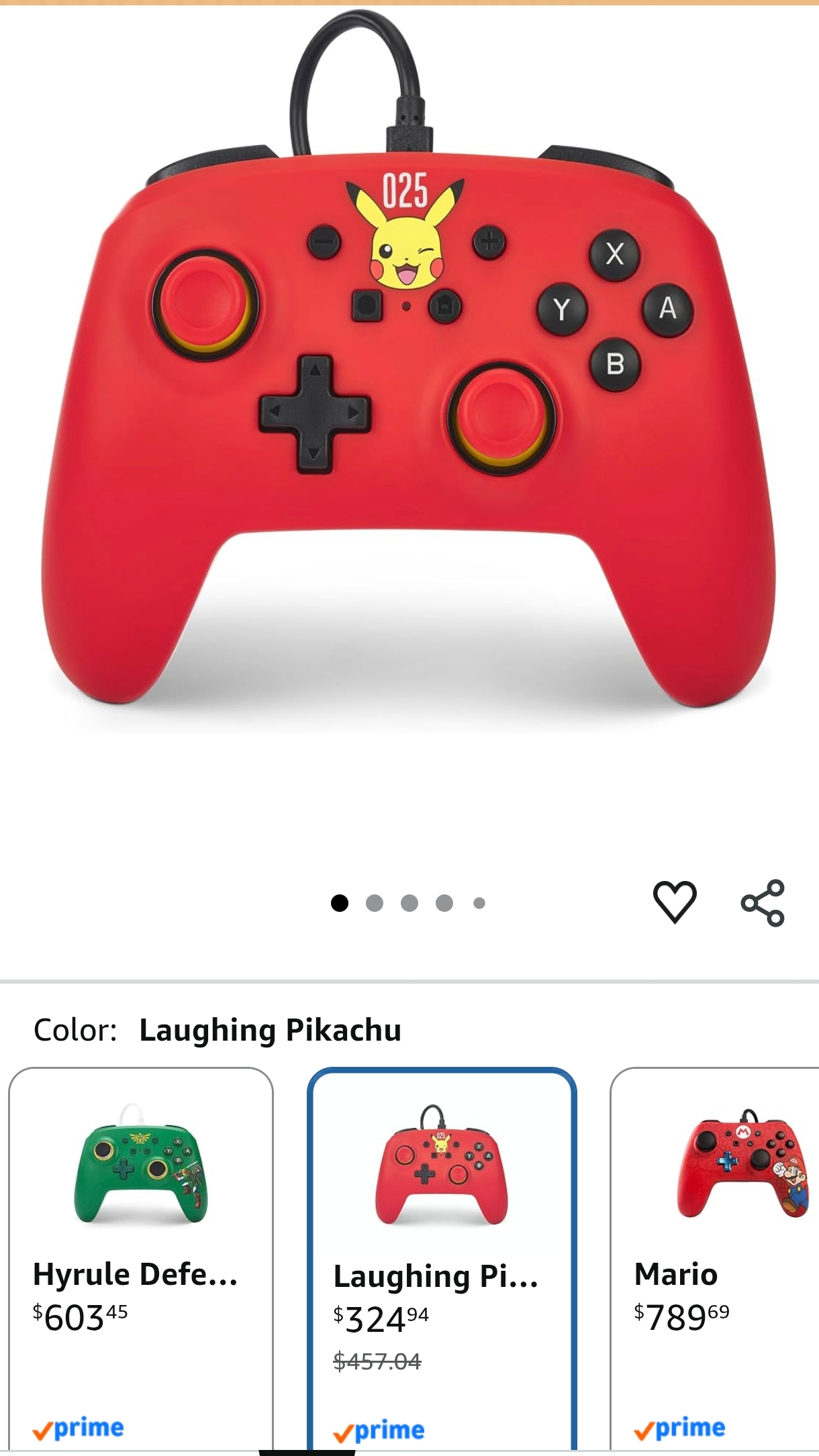 Amazon: Control Alambrico Nintendo Switch rojo y blanco