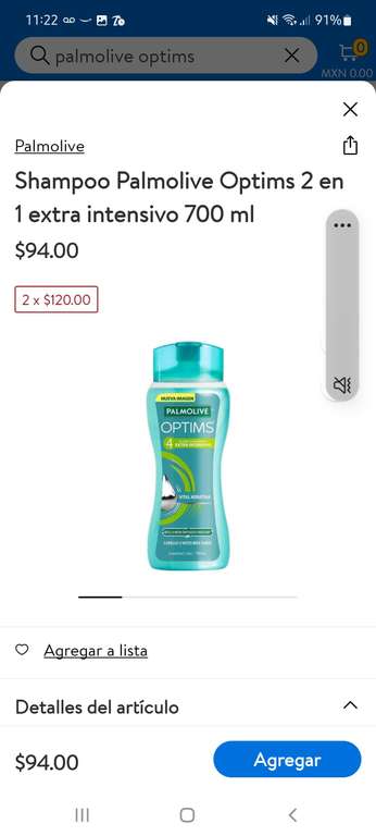 Amazon: Shampoo Palmolive Optims 4, 400 ml, Amazon $35.91 con planea y ahorra y sin queda en $39