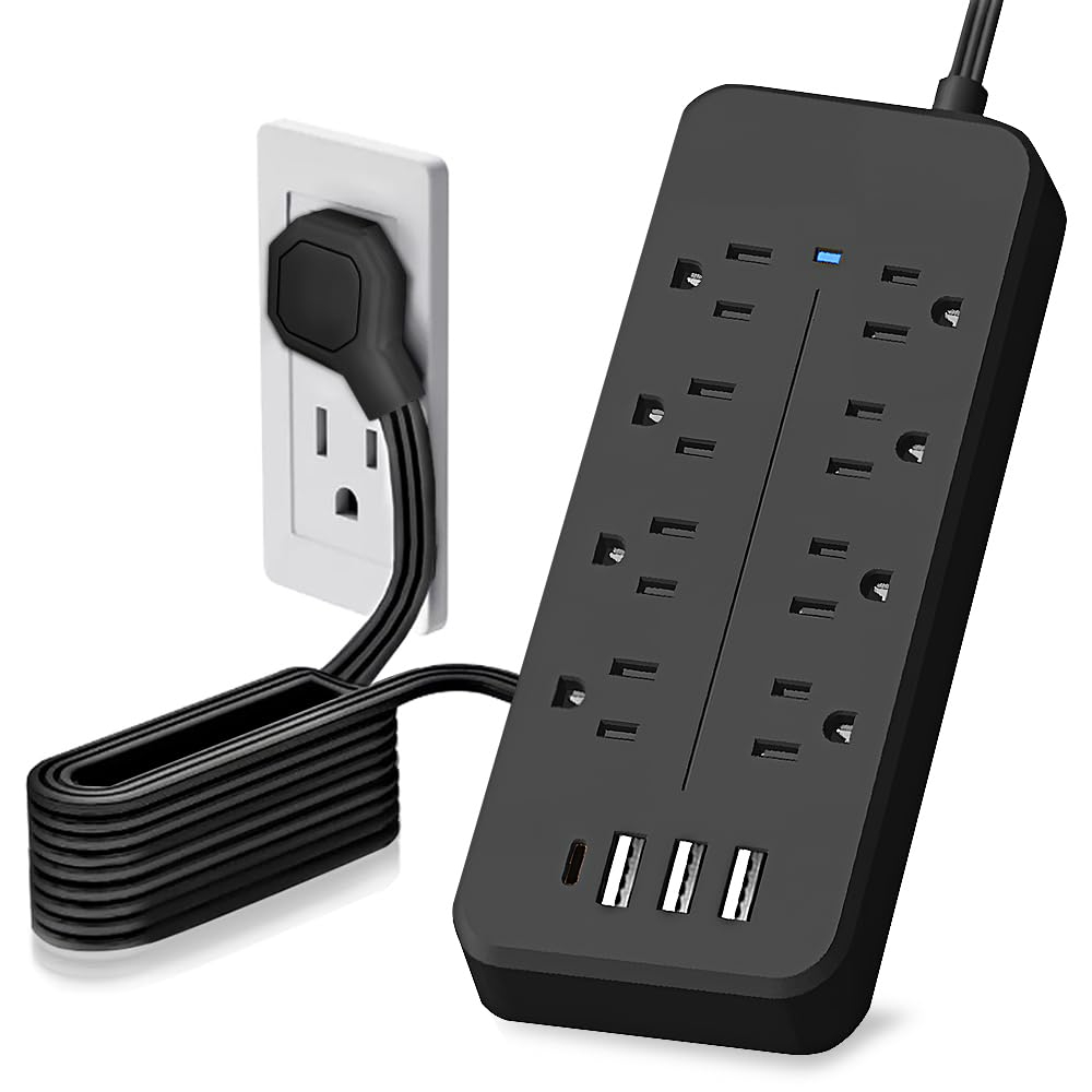 Amazon: FANDBO Regleta Multicontacto 12 en 1, 8 Salidas CA, 1 USB-C, Cable 1.5M | Enchufe Plano, Protección Contra Sobretensión de 900J