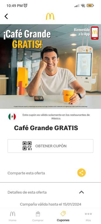 McDonald's [APP]: Café grande GRATIS (16oz) (nuevos usuarios)