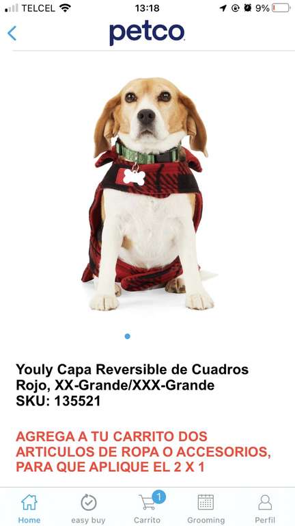 Petco: Capa reversible para perro XXG/XXXG (2 x $100)
