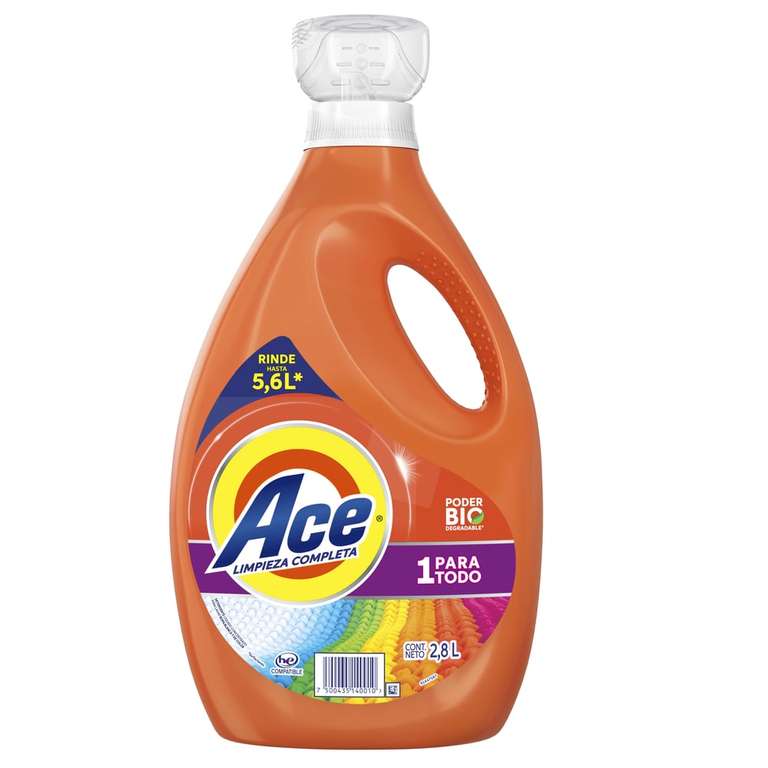 Detergente Liquido Ropa Ace 2.8 LT al 3X2 en la Comer