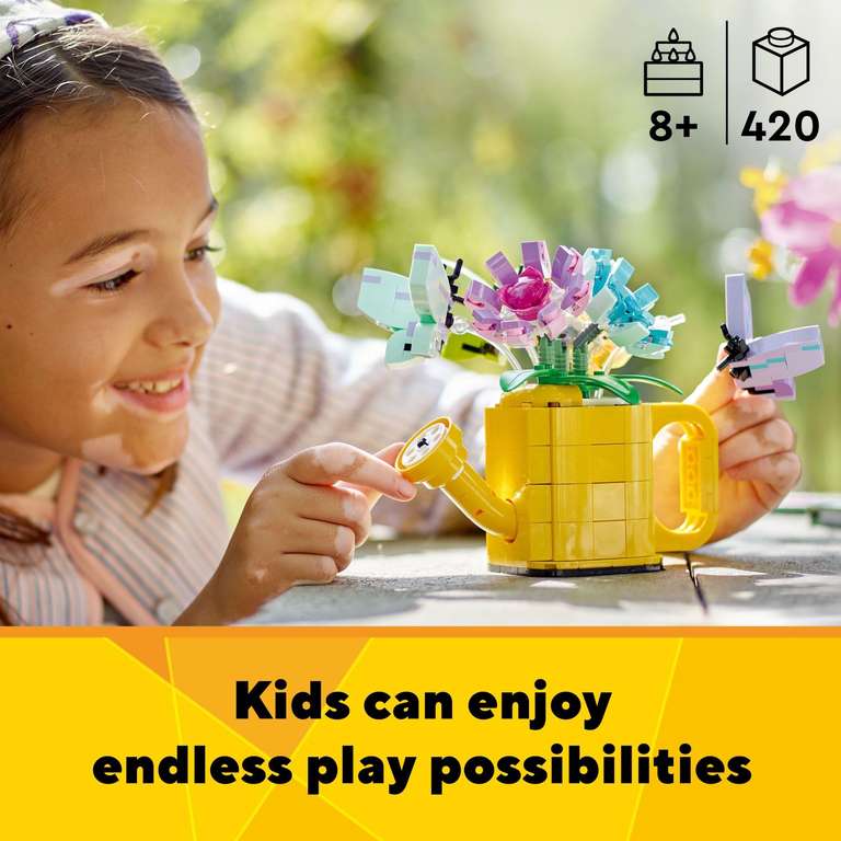 Amazon: LEGO Creator - Set Convertible 3 en 1 - Flores en Regadera / 2 pájaros / Bota de Agua - 420 Piezas