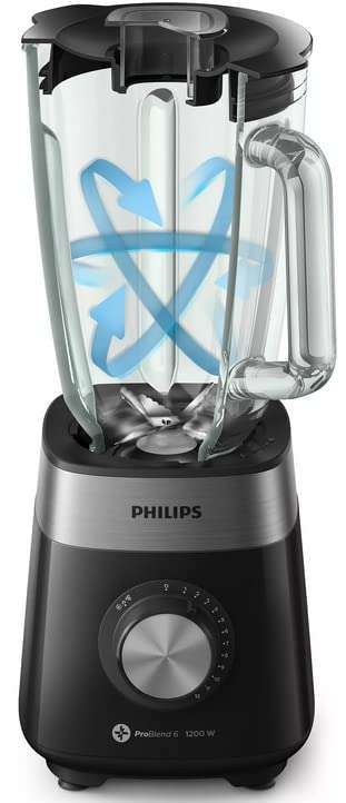 Amazon: Philips Potente Licuadora de 1200 Watts (1.6 HP) con vaso de Vidrio capacidad de 2L, 12 vel + Pulso. Mod. HR2242/91