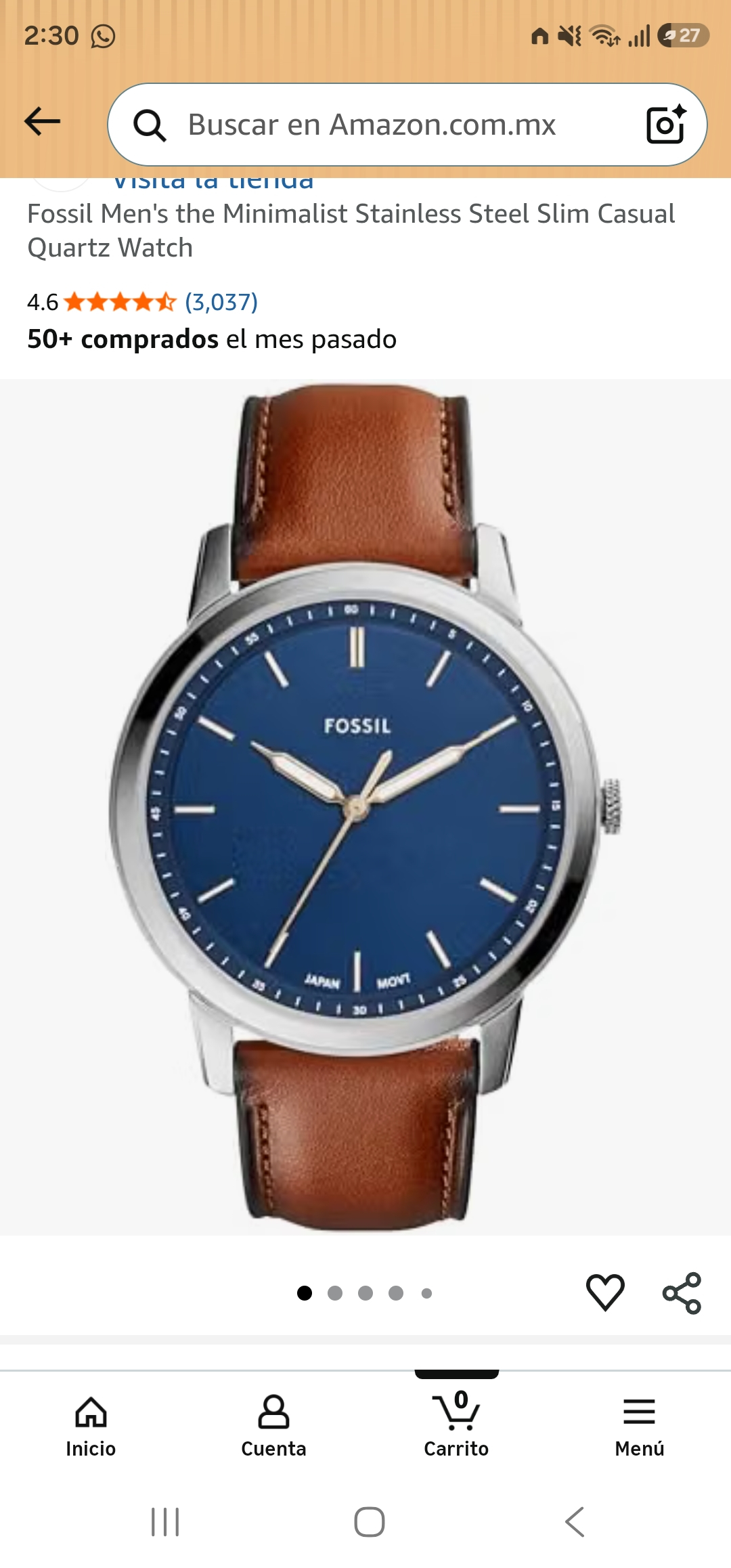 Amazon: Reloj Fossil Men's the Minimalist Stainless Steel Slim Casual Quartz Watch