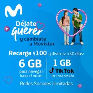 Movistar: 6GB + 30 días de Redes sociales ilimitadas por $100 pejecoins