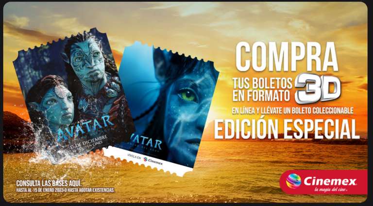 Cinemex: Boleto Edición Especial Avatar al comprar 2 entradas 3D