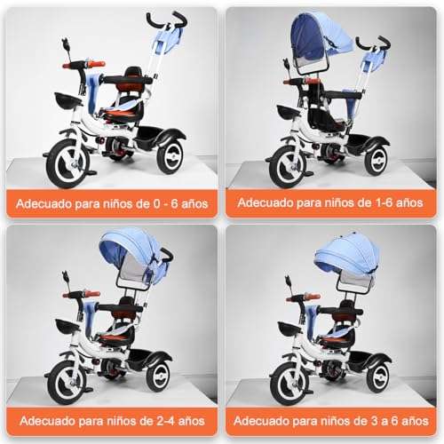 Amazon: Triciclo de Bebé 4 en 1, Carreola Niños de 18 Meses - 6 Años, Plegable, Portatil, Transformable