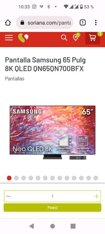Soriana: Pantalla Samsung 65 Pulg 8K QLED QN65QN700BFX