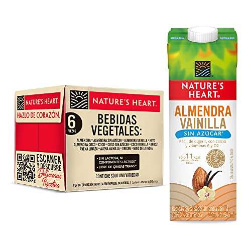 Amazon: Nature's Heart Bebida de Almendra Vainilla sin azúcar Nature's Heart 6 pack 946ml, (Planea y Ahorra, envío gratis Prime)