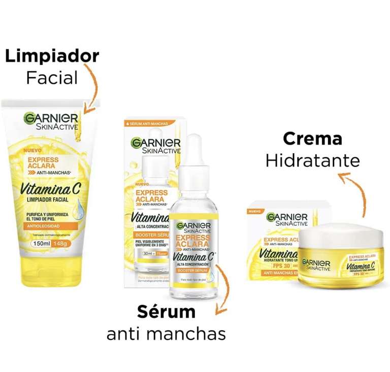 Amazon: Garnier Skin Active Kit: Limpiador Facial con Vitamina C + Serum anti manchas + Crema hidratante | Envío gratis con Prime