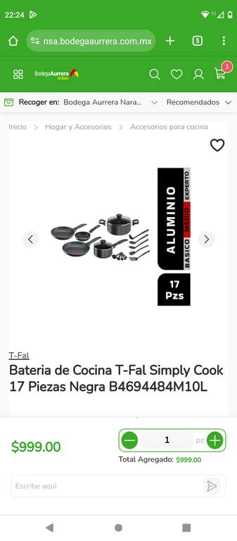 Bodega Aurrera: Bateria de Cocina T-Fal Simply Cook 17 Piezas Negra B4694484M10L