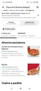Uber Eats y Pizza Hut: Hut cheesse + 2 refrescos