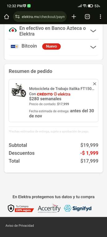 Elektra: Motocicleta Italika ft 150 gts | Pagando con PayPal