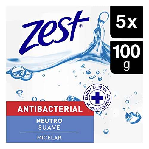 Amazon. ZEST Jabón Antibacterial Neutro Micelar - 1 x 5 Barras de 90 g C/U | Planea y Ahorra, envío gratis con Prime